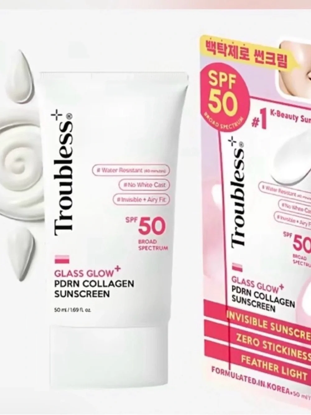 NIB Troubless GLASS GLOW+ PDRN Collagen Sunscreen SPF 50